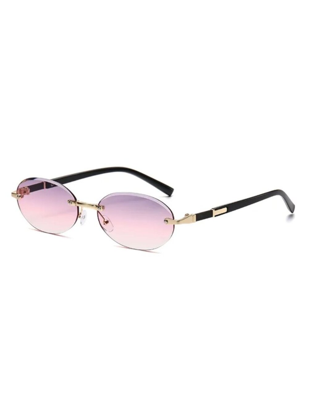 Oval Rimless Pink Lens Sunglasses With Gold & Black Metal Frame